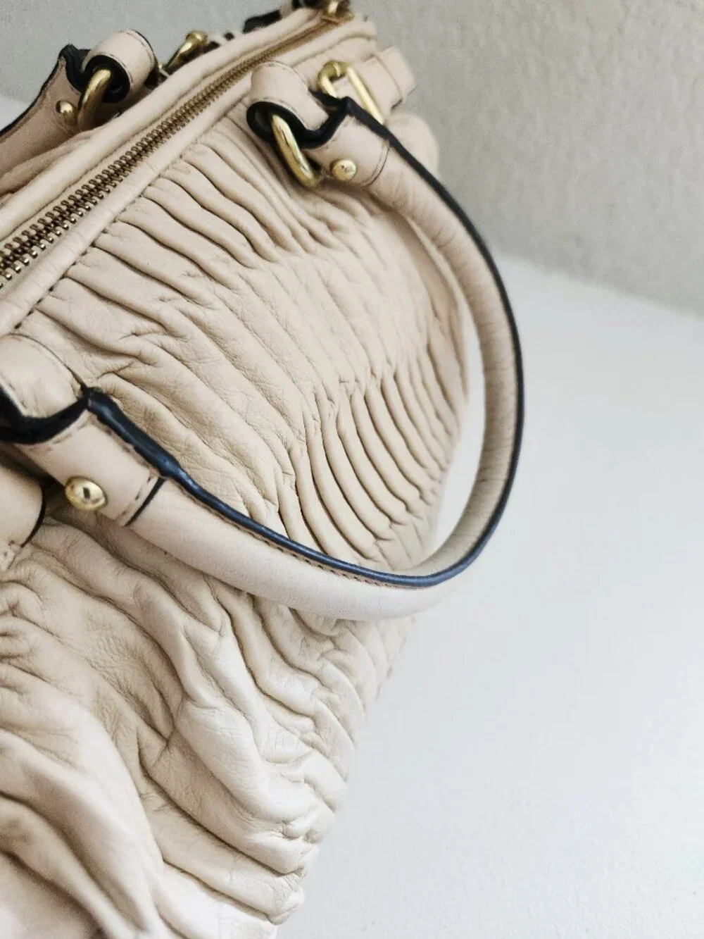 Coach Sophia Gathered Beige Leather Satchel Handbag Purse
